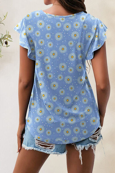 Printed Round Neck Short Sleeve T-Shirt BLUE ZONE PLANET