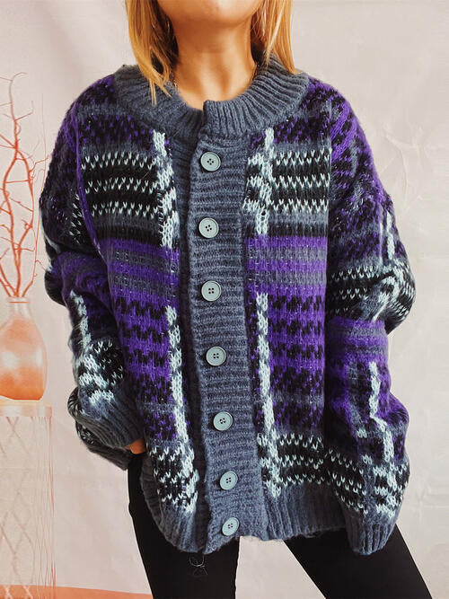 Blue Zone Planet |  Heathered Button Up Long Sleeve Cardigan BLUE ZONE PLANET