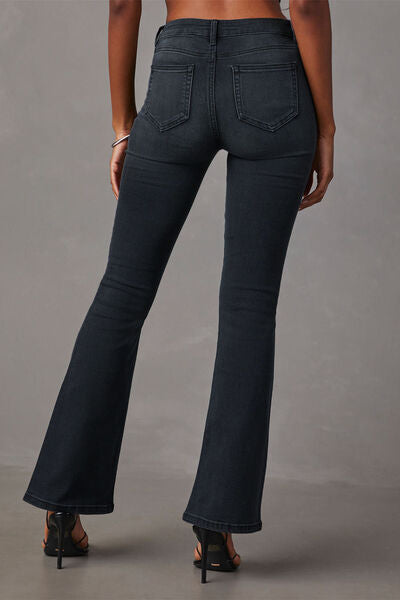 Buttoned Bootcut Jeans with Pockets Trendsi