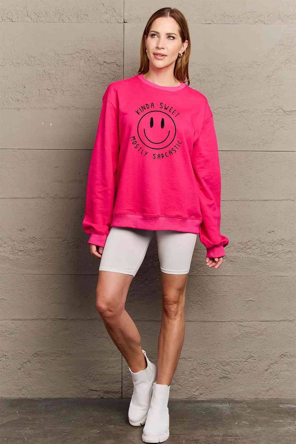 Simply Love Full Size Smiling Face Graphic Sweatshirt BLUE ZONE PLANET