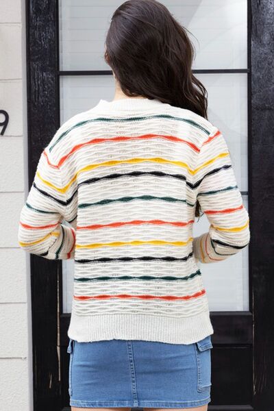 Striped Round Neck Long Sleeve Sweater BLUE ZONE PLANET