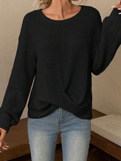 Twisted Waffle-Knit Dropped Shoulder T-Shirt Trendsi