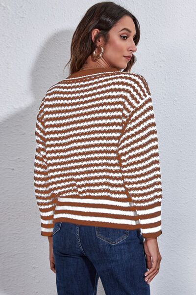 Striped V-Neck Knit Top BLUE ZONE PLANET