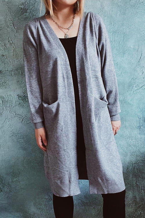 Open Front Longline Cardigan with Pockets BLUE ZONE PLANET