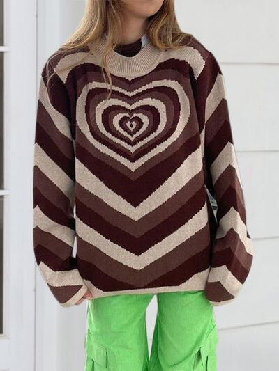 Blue Zone Planet |  Heart Mock Neck Long Sleeve Sweater BLUE ZONE PLANET