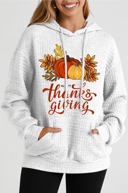 HAPPY THANKSGIVING Drawstring Graphic Hoodie BLUE ZONE PLANET