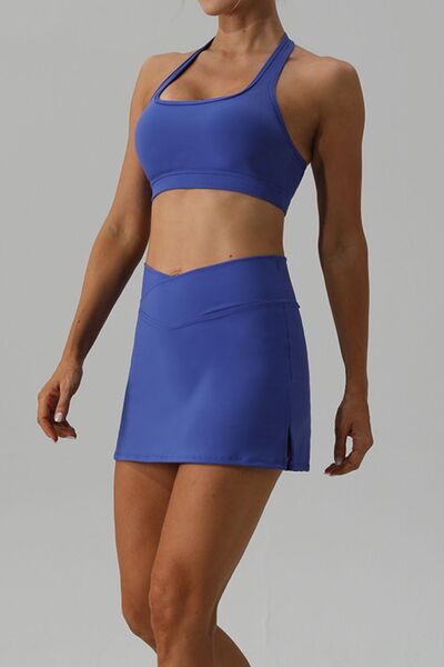 Blue Zone Planet |  Halter Neck Tank and Slit Skirt Active Set BLUE ZONE PLANET