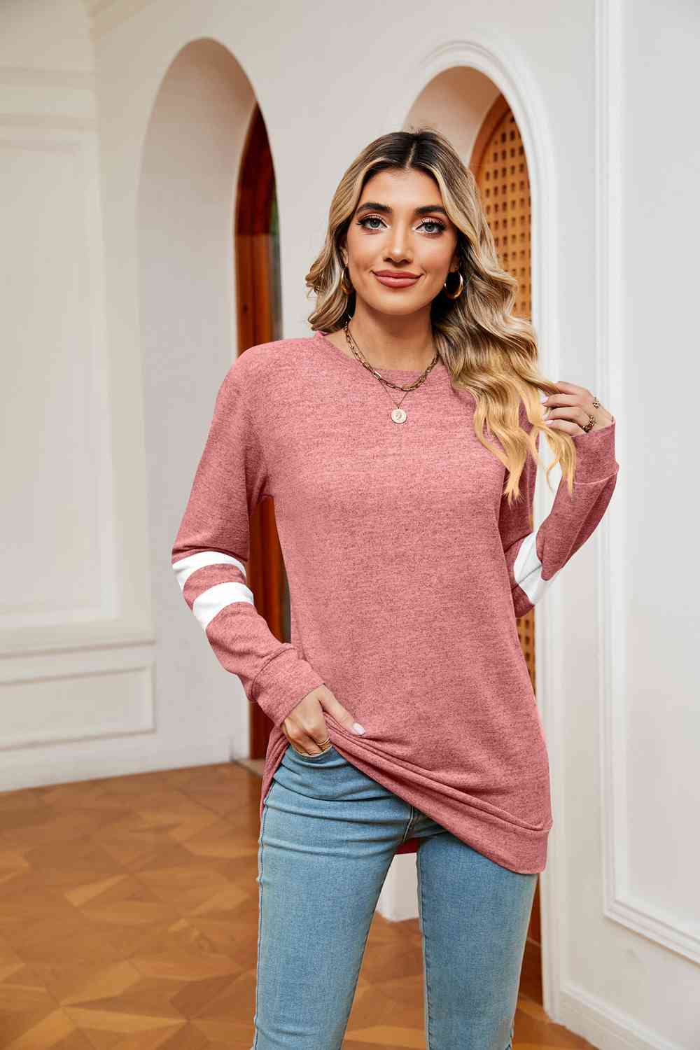 Round Neck Long Sleeve Top BLUE ZONE PLANET