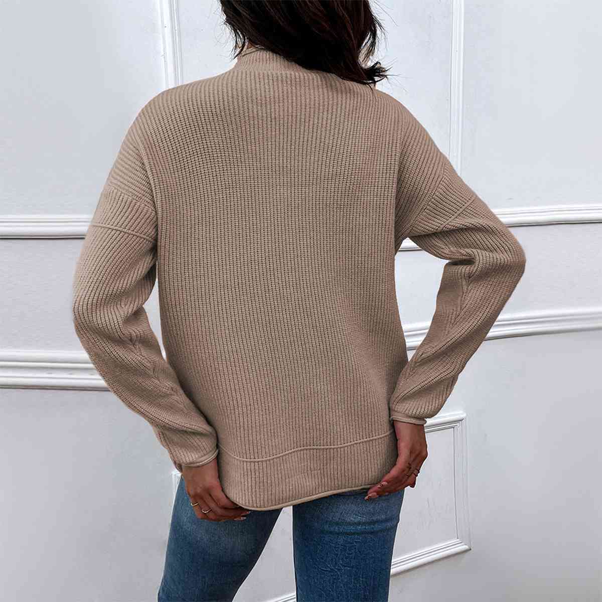 Dropped Shoulder Sweater with Pocket-TOPS / DRESSES-[Adult]-[Female]-2022 Online Blue Zone Planet