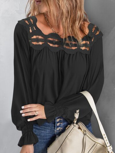 Cutout Square Neck Long Sleeve Blouse Trendsi