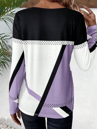 Contrast Round Neck Long Sleeve T-Shirt Trendsi