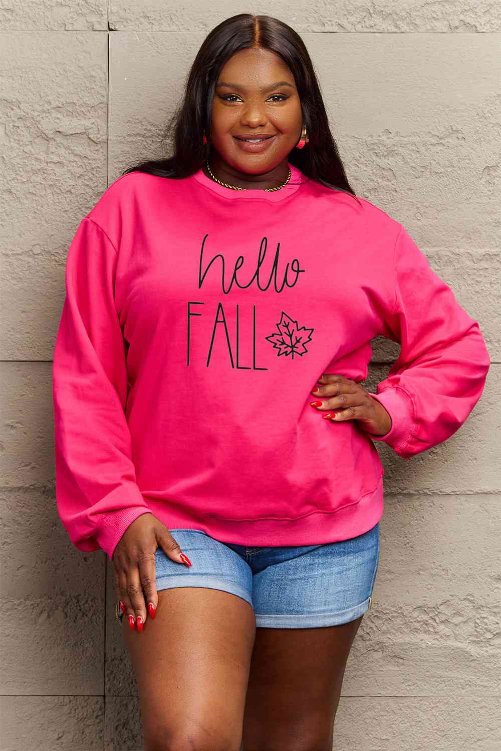 Simply Love Full Size HELLO FALL Graphic Sweatshirt BLUE ZONE PLANET