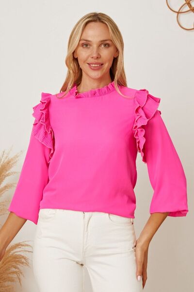 Frill Ruffled Three-Quarter Sleeve Blouse Trendsi