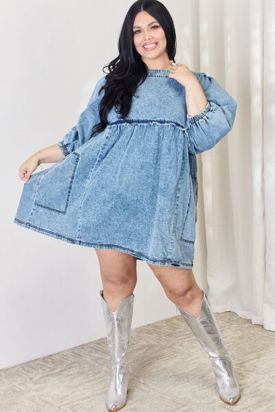 HEYSON Full Size Oversized Denim Babydoll Dress Trendsi