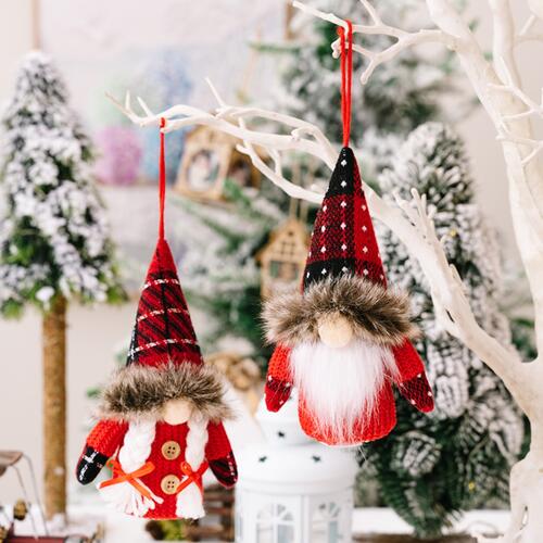 2-Piece Christmas Plaid Faceless Doll Hanging Widgets BLUE ZONE PLANET