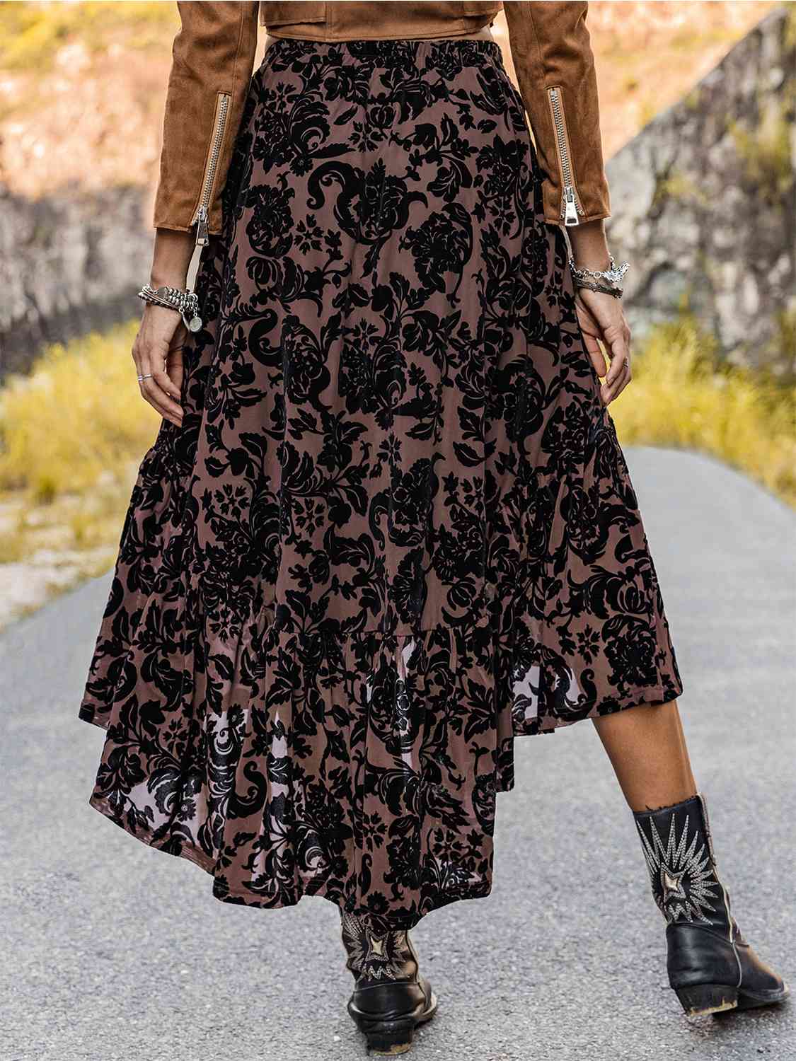 Printed Ruffled Midi Skirt BLUE ZONE PLANET