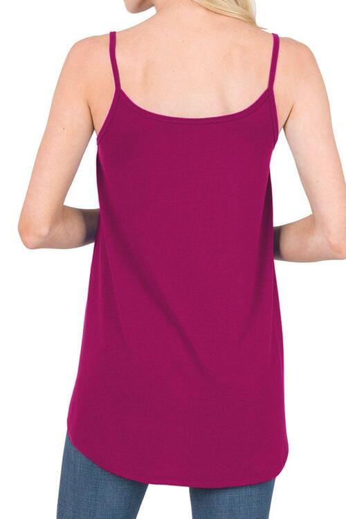 Full Size Spaghetti Strap V-Neck Flowy Tunic Cami BLUE ZONE PLANET