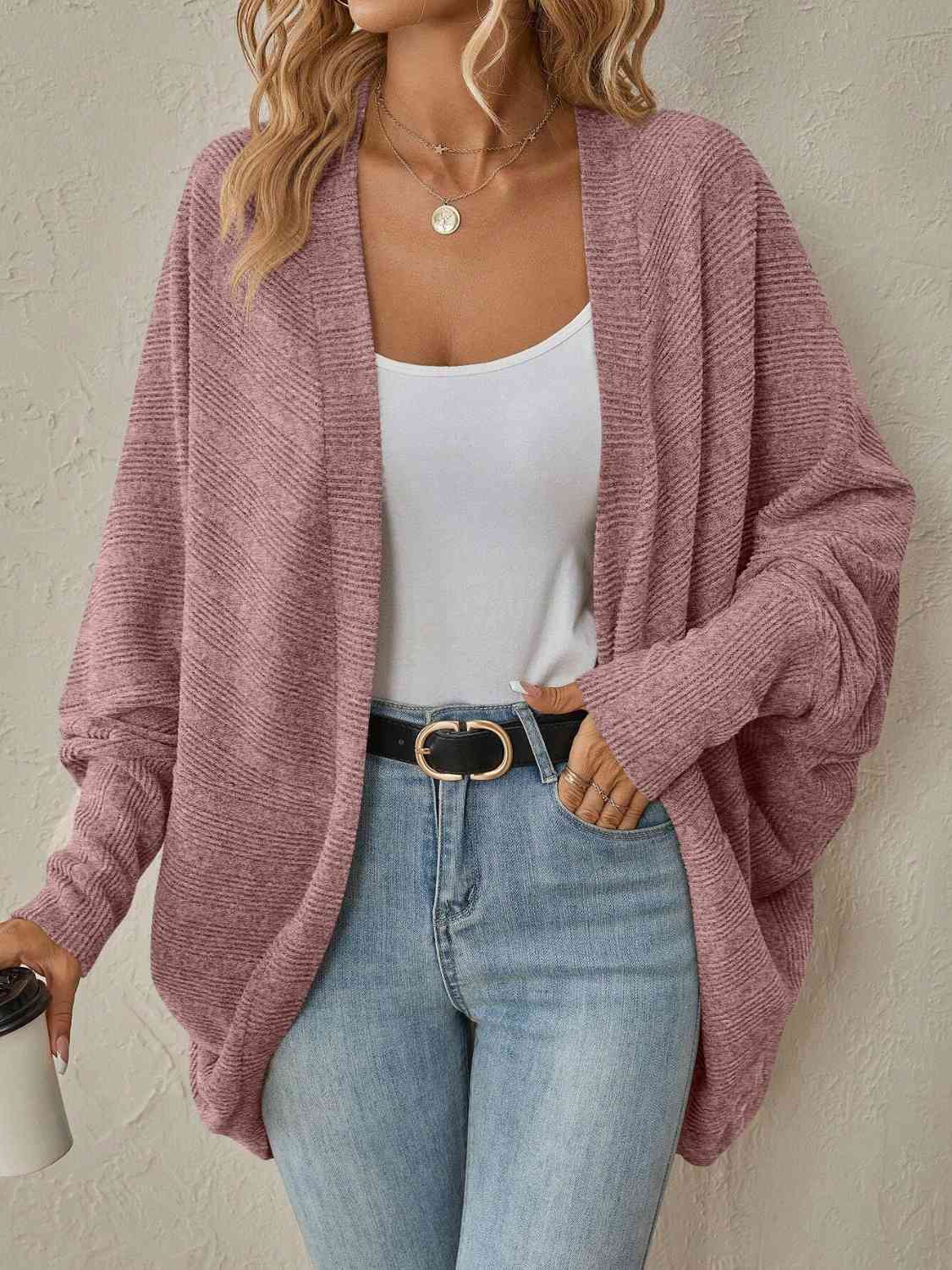 Open Front  Dropped Shoulder Cardigan BLUE ZONE PLANET