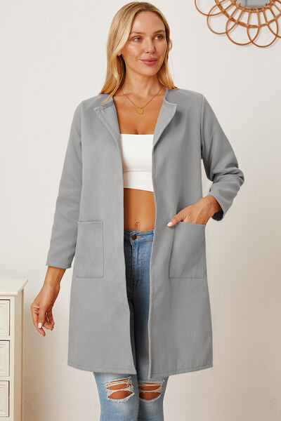 Open Front Pocketed Long Sleeve Coat-TOPS / DRESSES-[Adult]-[Female]-Charcoal-S-2022 Online Blue Zone Planet