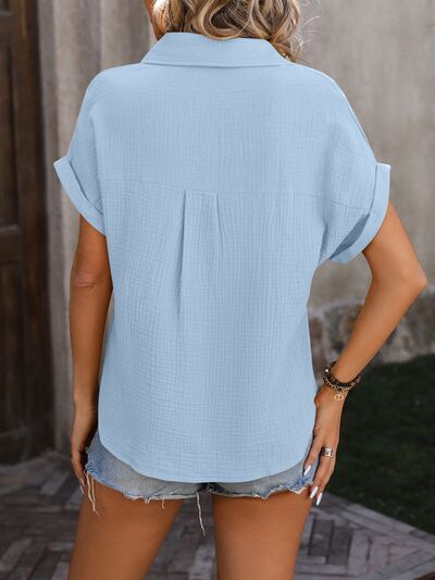 Textured Pocketed Button Up Shirt Trendsi
