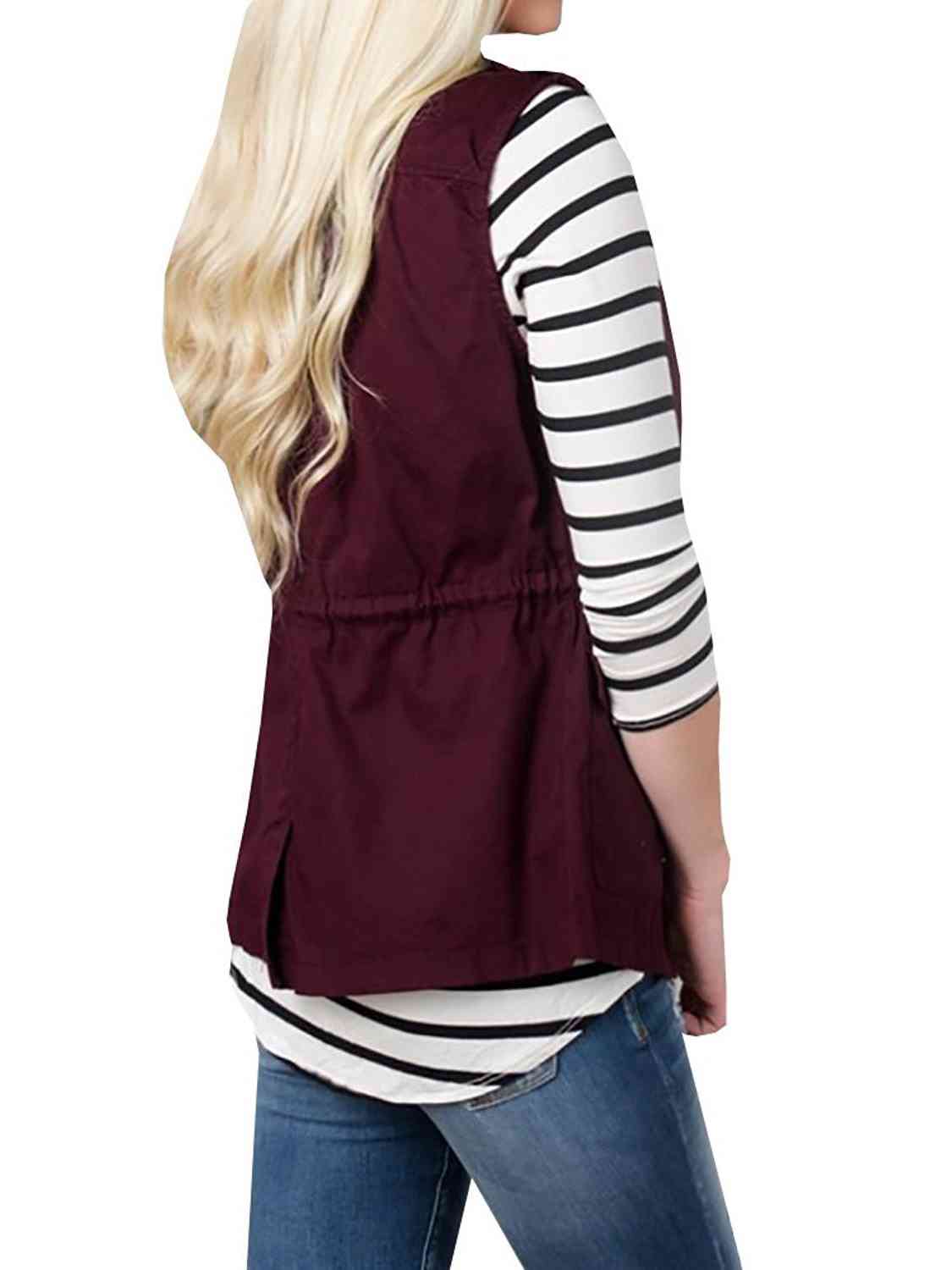 Drawstring Waist Vest with Pockets BLUE ZONE PLANET