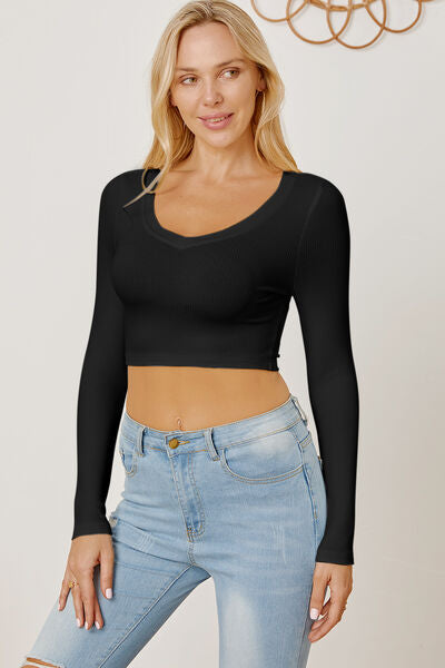 Round Neck Long Sleeve Cropped T-Shirt Trendsi