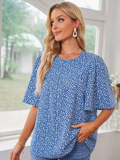 Floral Round Neck Half Sleeve Blouse Trendsi