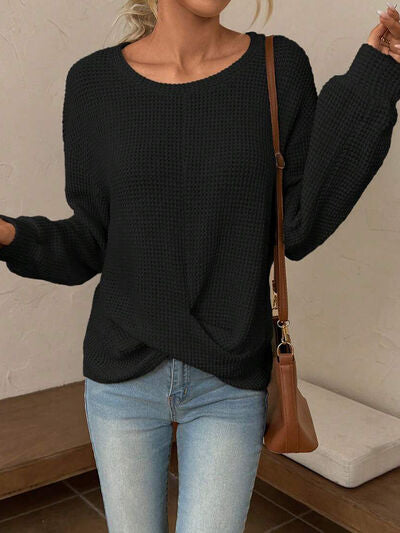 Twisted Waffle-Knit Dropped Shoulder T-Shirt Trendsi