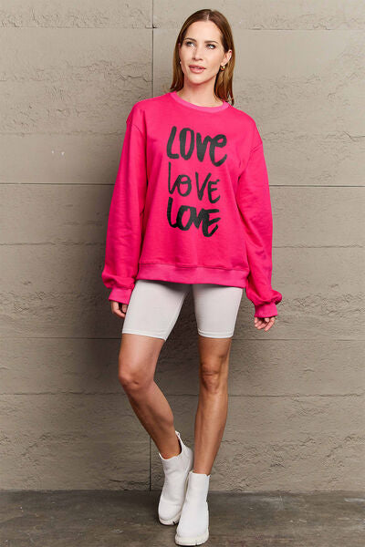 Simply Love Full Size LOVE Round Neck Sweatshirt BLUE ZONE PLANET