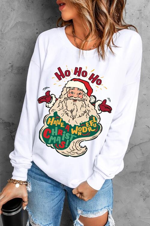 Santa Graphic Round Neck Long Sleeve Sweatshirt BLUE ZONE PLANET