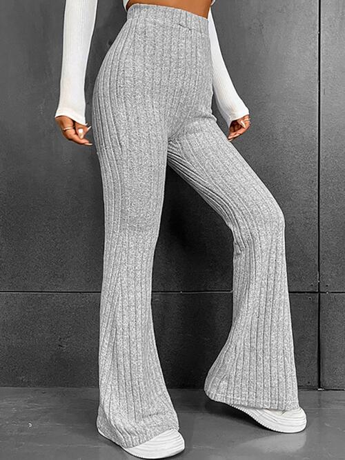 Ribbed High Waist Flare Bootcut Pants BLUE ZONE PLANET