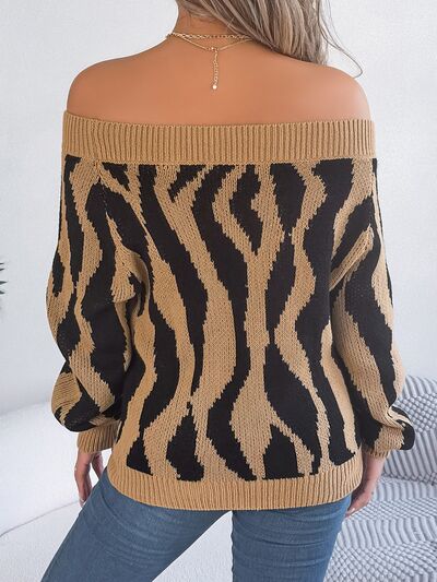 Blue Zone Planet |  Off-Shoulder Animal Print Long Sleeve Sweater BLUE ZONE PLANET