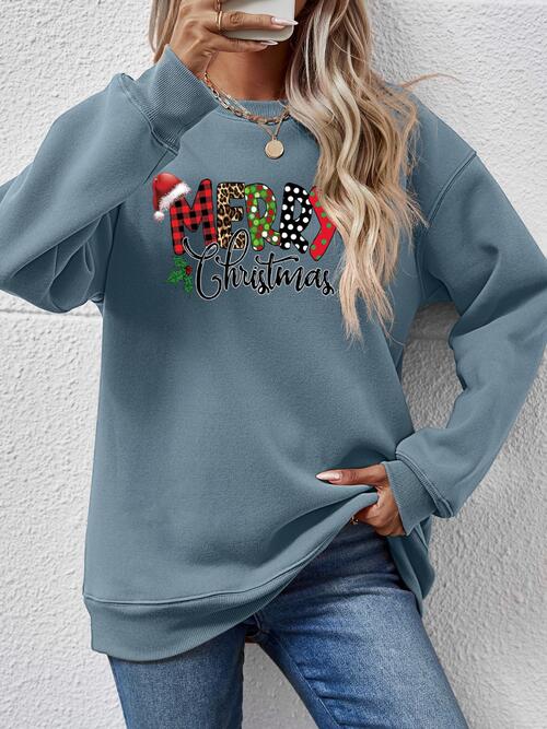 MERRY CHRISTMAS Round Neck Dropped Shoulder Sweatshirt BLUE ZONE PLANET