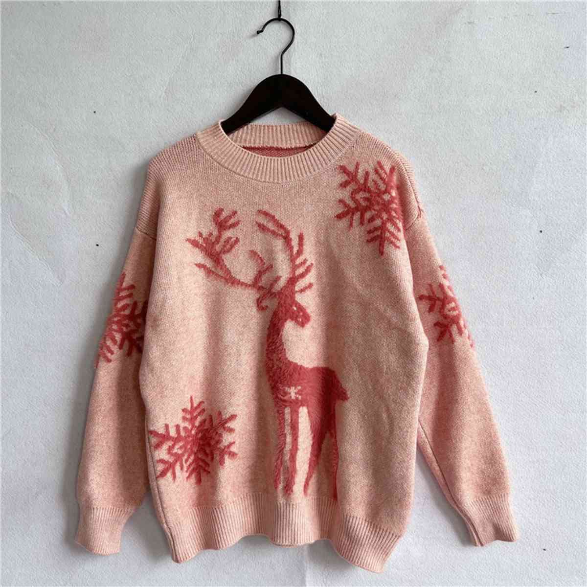 Reindeer and Snowflake Pattern Sweater BLUE ZONE PLANET