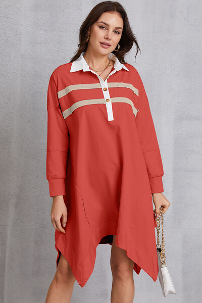 Half Button Handkerchief Hem Dress-TOPS / DRESSES-[Adult]-[Female]-Red Orange-S-2022 Online Blue Zone Planet