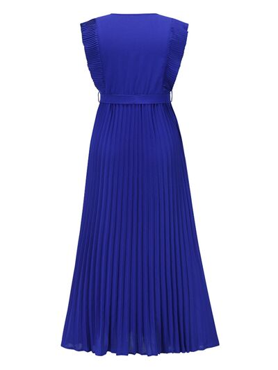 Blue Zone Planet |  Tied Surplice Cap Sleeve Pleated Dress BLUE ZONE PLANET