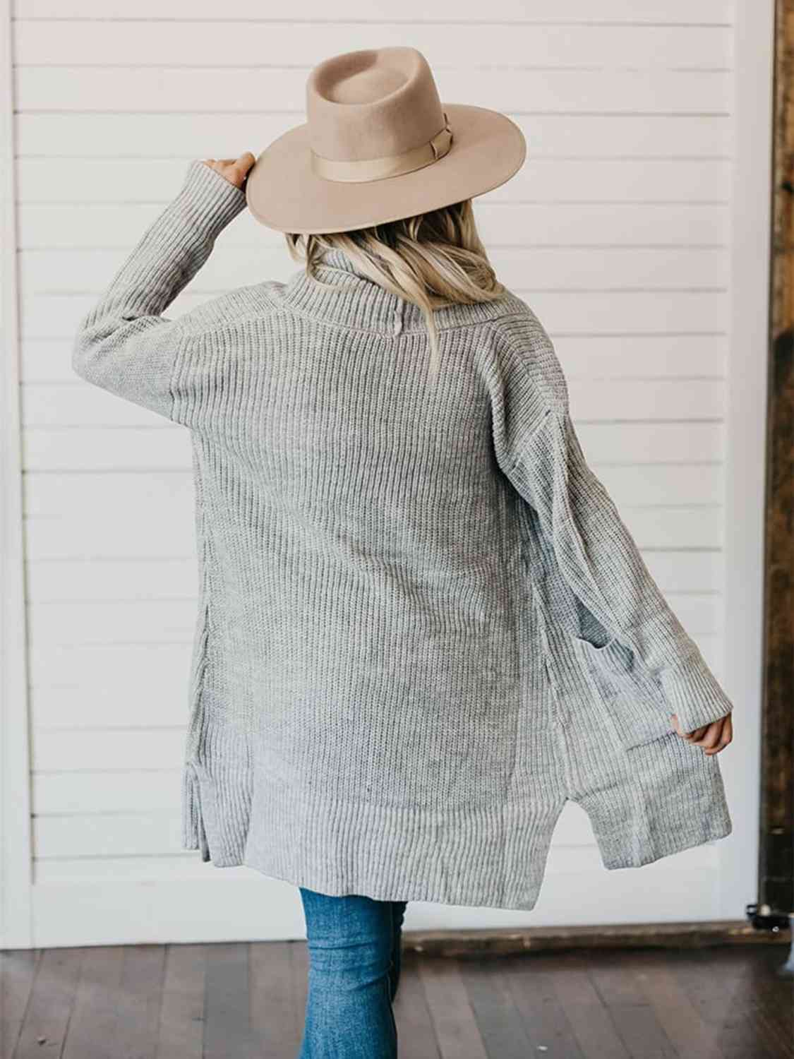 High-Low Open Front Cardigan with Pockets BLUE ZONE PLANET