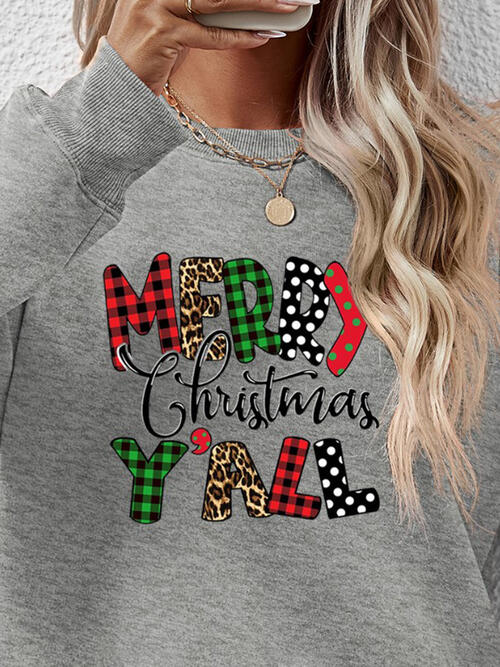 Letter Graphic Round Neck Long Sleeve Sweatshirt BLUE ZONE PLANET