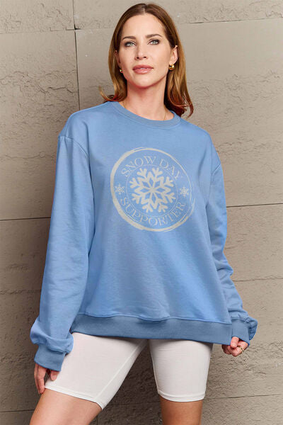 Blue Zone Planet |  Simply Love Full Size SNOW DAY SUPPORTER Round Neck Sweatshirt BLUE ZONE PLANET