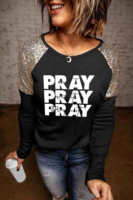 PRAY Graphic Sequin T-Shirt BLUE ZONE PLANET