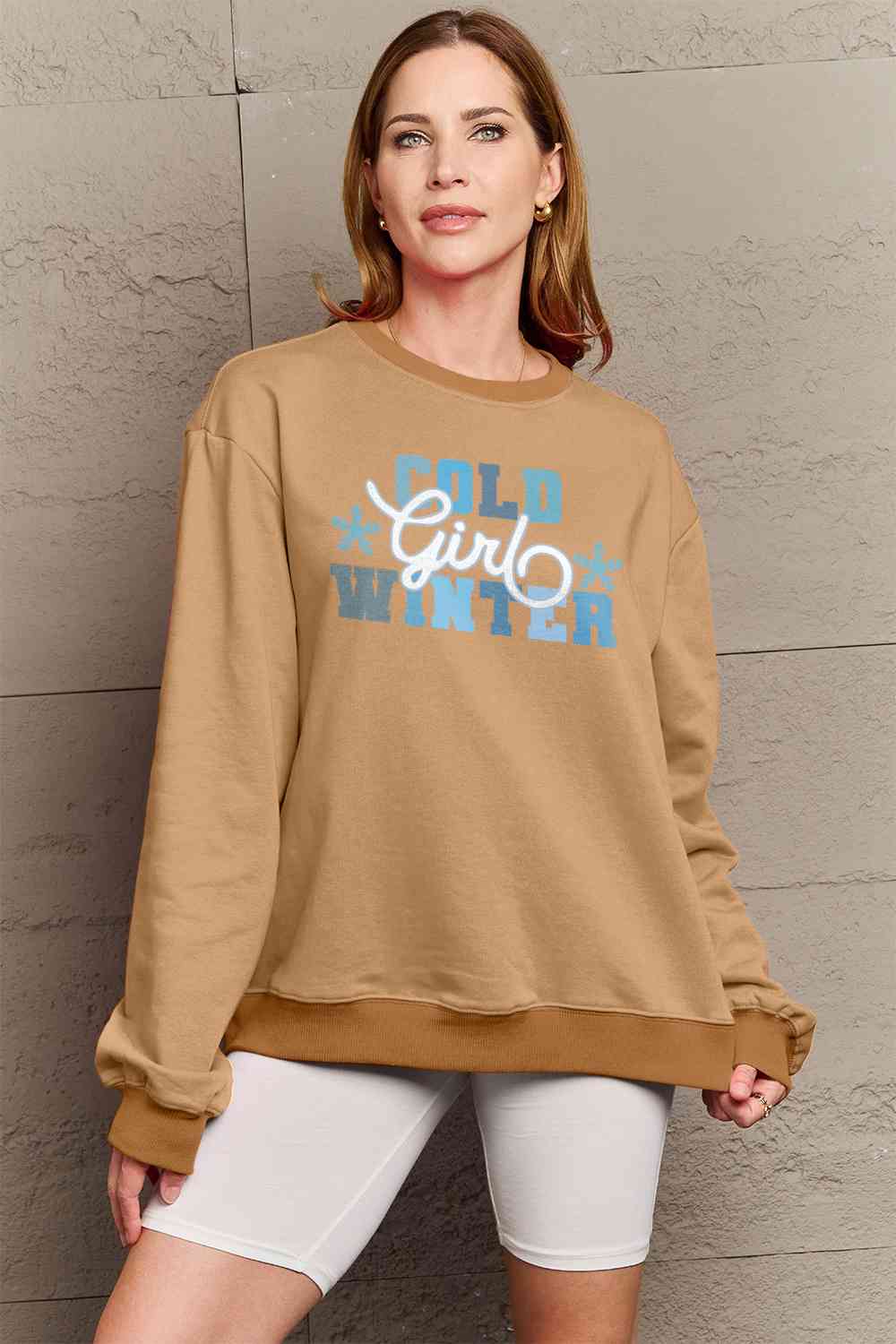 Simply Love Full Size COLD WINTER Graphic Long Sleeve Sweatshirt BLUE ZONE PLANET