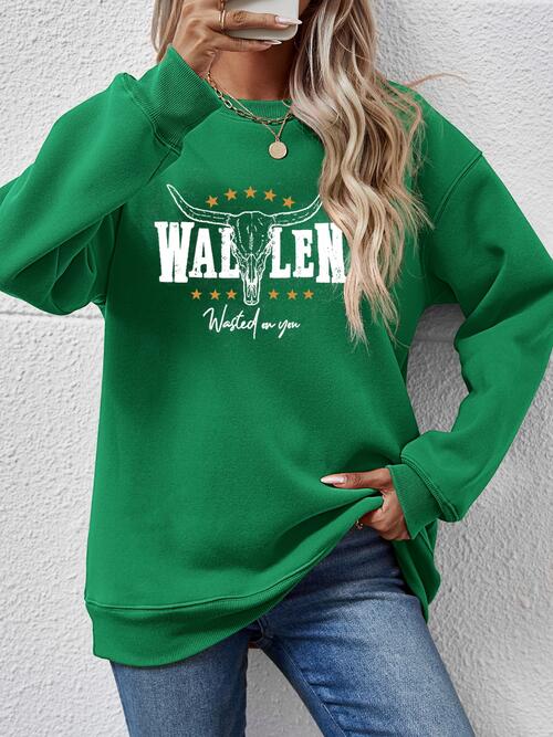 Graphic Round Neck Dropped Shoulder Sweatshirt BLUE ZONE PLANET