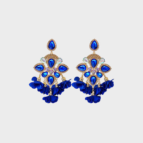 Flower Shape Rhinestone Alloy Dangle Earrings BLUE ZONE PLANET