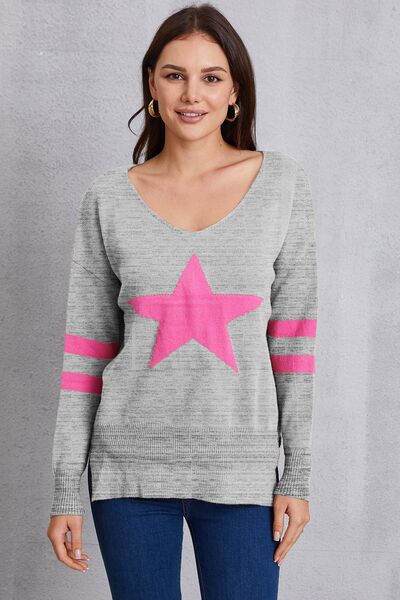 Star Scoop Neck Dropped Shoulder T-Shirt Trendsi