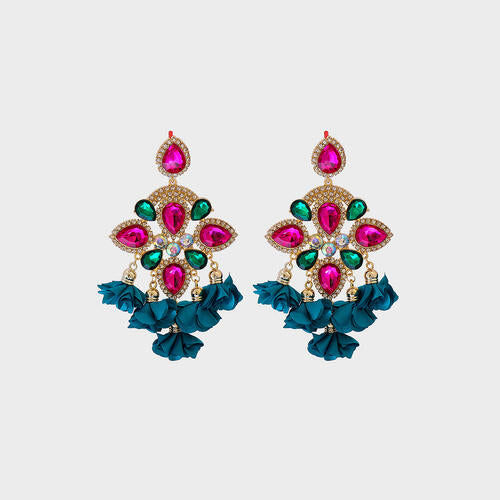 Flower Shape Rhinestone Alloy Dangle Earrings BLUE ZONE PLANET