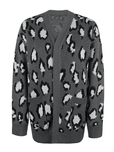 Blue Zone Planet |  Leopard Open Front Dropped Shoulder Cardigan BLUE ZONE PLANET