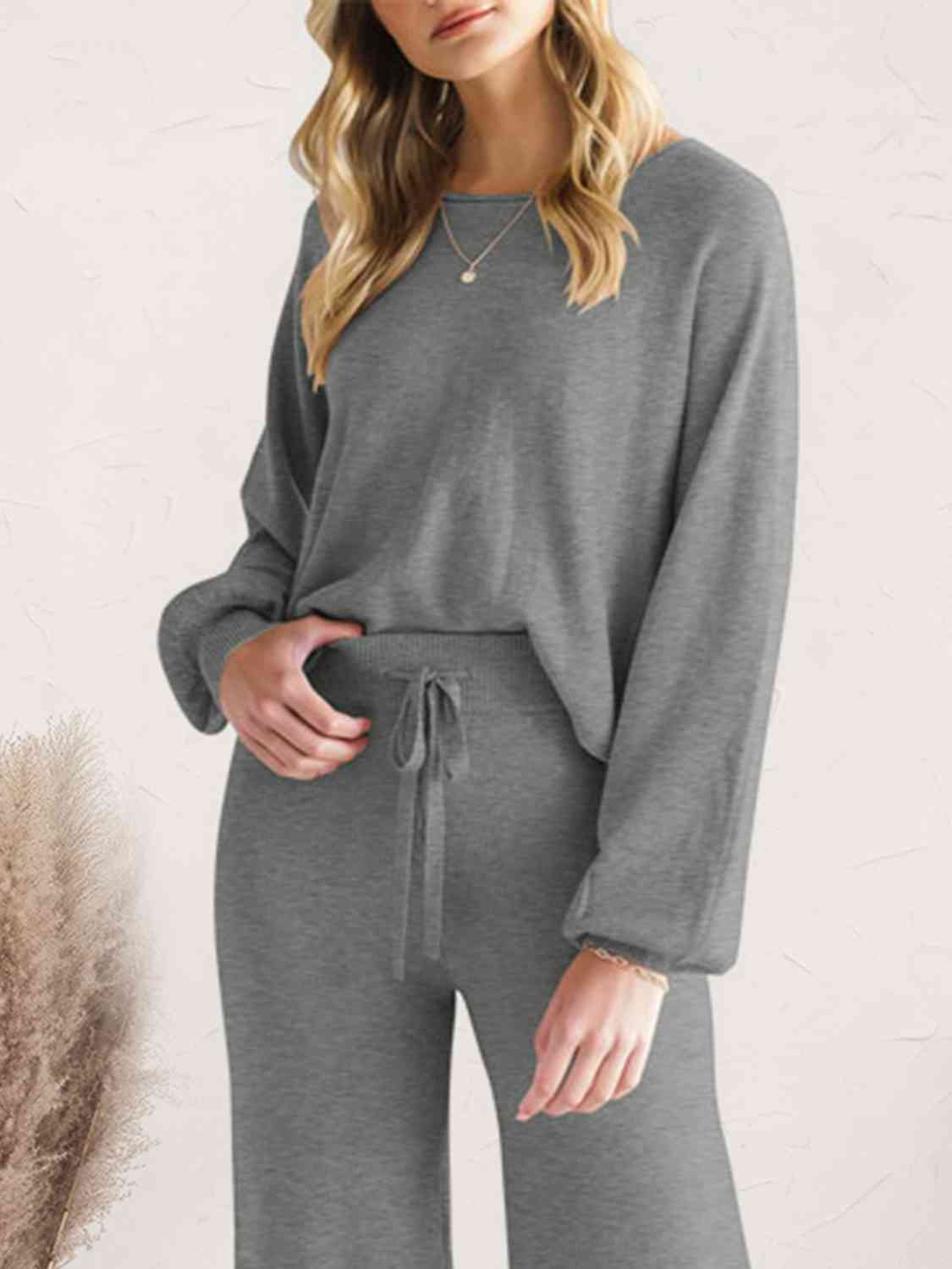 Long Sleeve Lounge Top and Drawstring Pants Set BLUE ZONE PLANET