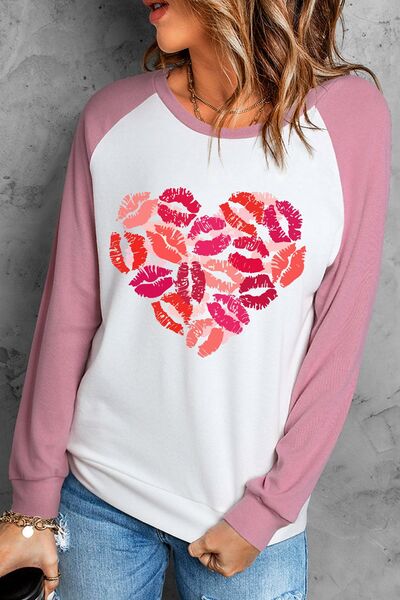 Lip Graphic Round Neck Long Sleeve T-Shirt BLUE ZONE PLANET