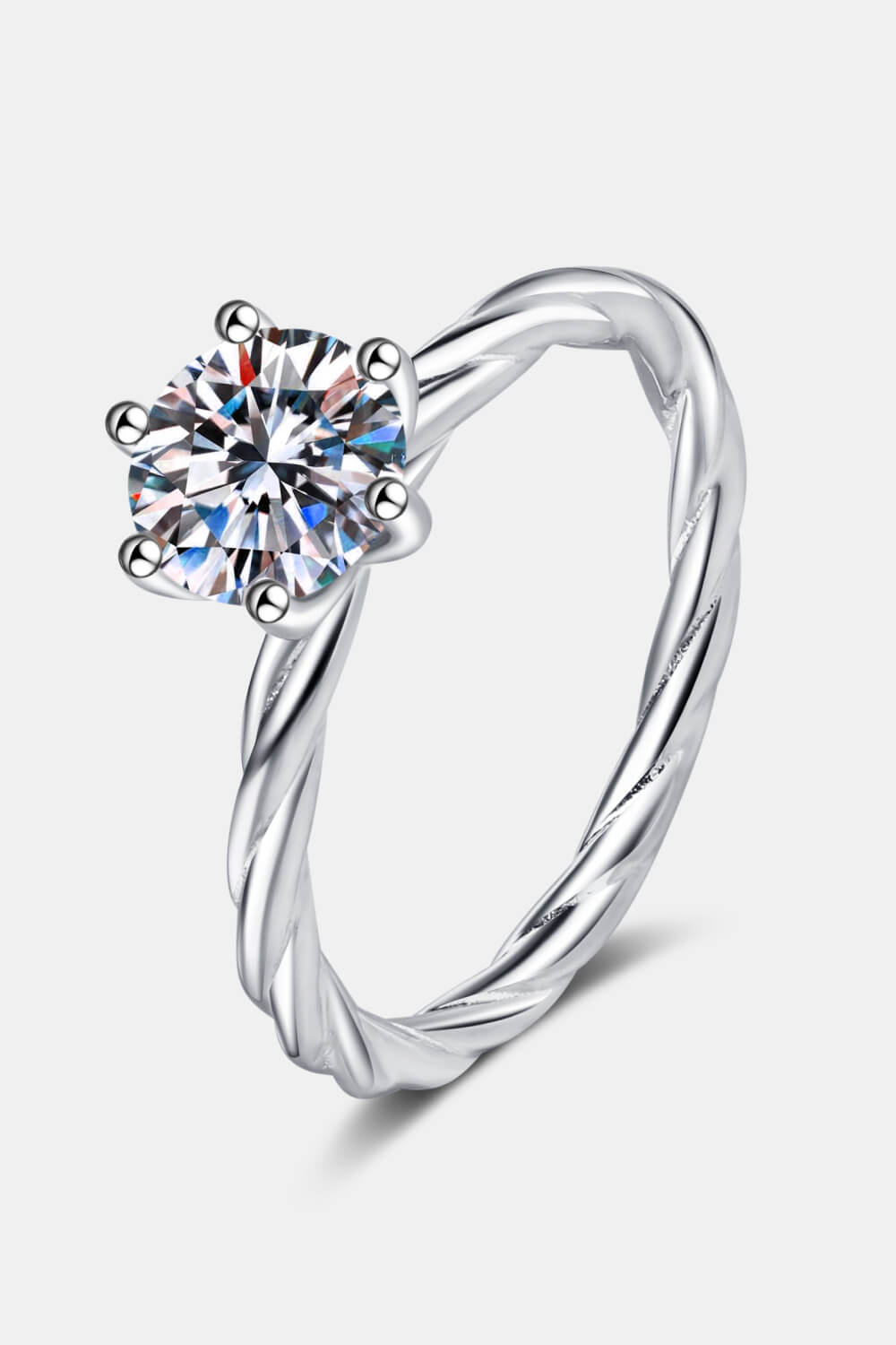 1 Carat Moissanite 6-Prong Twisted Ring-RINGS-[Adult]-[Female]-Silver-4-2022 Online Blue Zone Planet
