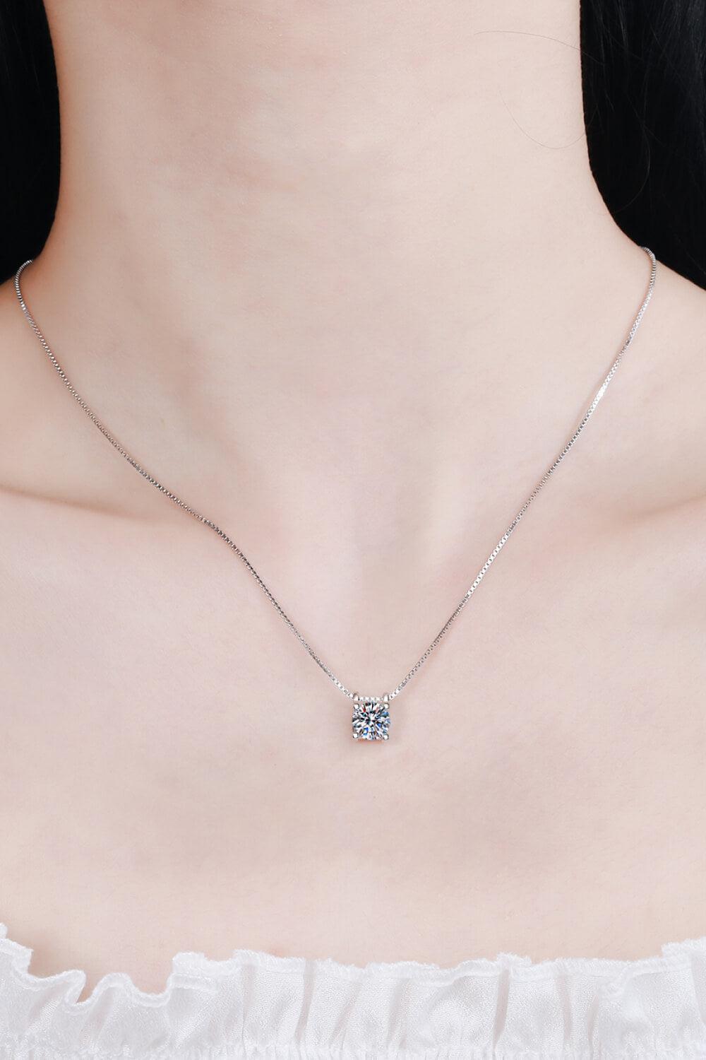 1 Carat Moissanite 925 Sterling Silver Chain Necklace-PENDANTS-[Adult]-[Female]-Silver-One Size-2022 Online Blue Zone Planet
